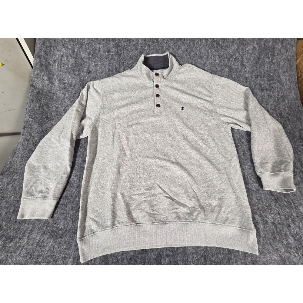 IZOD Saltwater Sweatshirt Mens XXL Gray Button Mock Neck Fleece Pullover Sweater